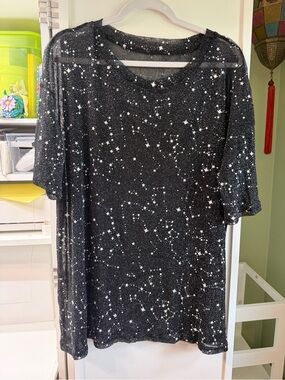 SHEIN Black Sparkle Star Short Sleeve Top